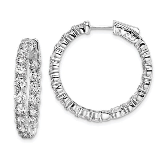 QE7966 Sterling Shimmer Sterling Silver Rhodium-plated 36 Stone 3.5mm CZ In and Out Round Hinged Hoop Earrings