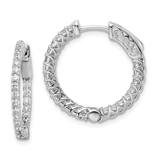 QE7978 Sterling Shimmer Sterling Silver Rhodium-plated 46 Stone 1.7mm CZ In and Out Round Hinged Hoop Earrings