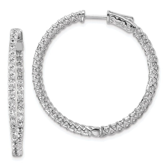 QE7982 Sterling Shimmer Sterling Silver Rhodium-plated 78 Stone 2mm CZ In and Out Round Hinged Hoop Earrings