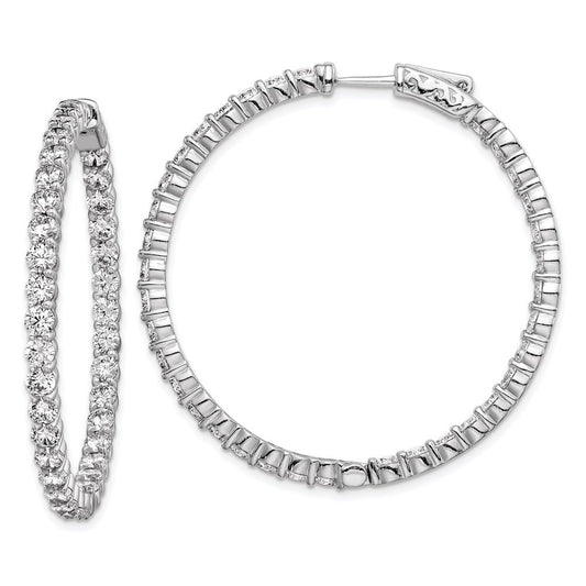 QE8007 Sterling Shimmer Sterling Silver Rhodium-plated 70 Stone 3mm CZ In and Out Round Hinged Hoop Earrings