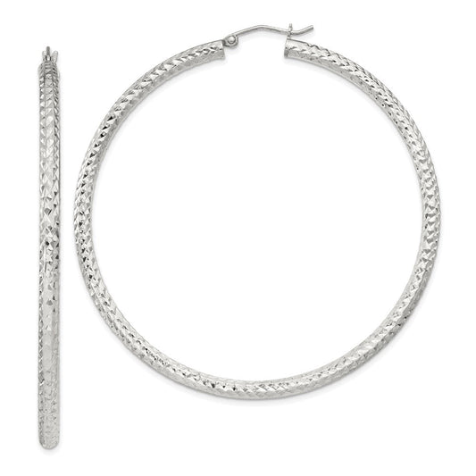 QE8094SP Sterling Silver D/C 3x60mm Hoop Earrings