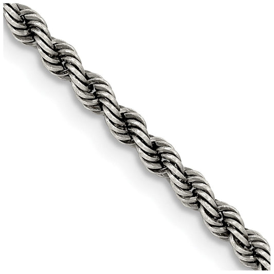 Sterling Silver Ruthenium-plated 2.9mm Rope ChainQFC210