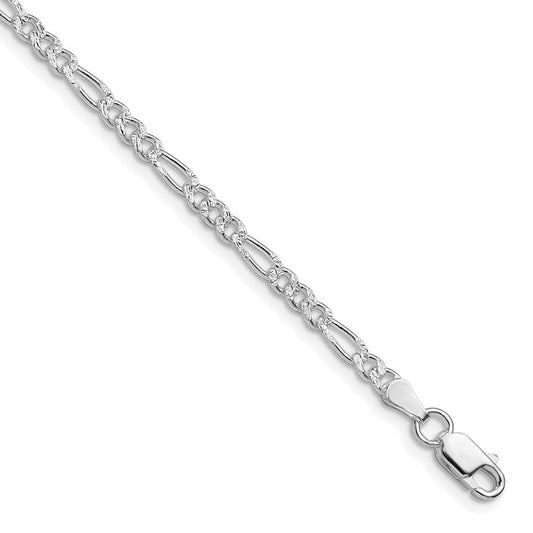 Sterling Silver Rhodium-plated 3mm Pav������������������ Flat Figaro Chain QFF080R-8
