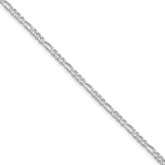 Sterling Silver Rhodium-plated 3mm Pav������������������������������������������������������ Flat Figaro ChainQFF080R