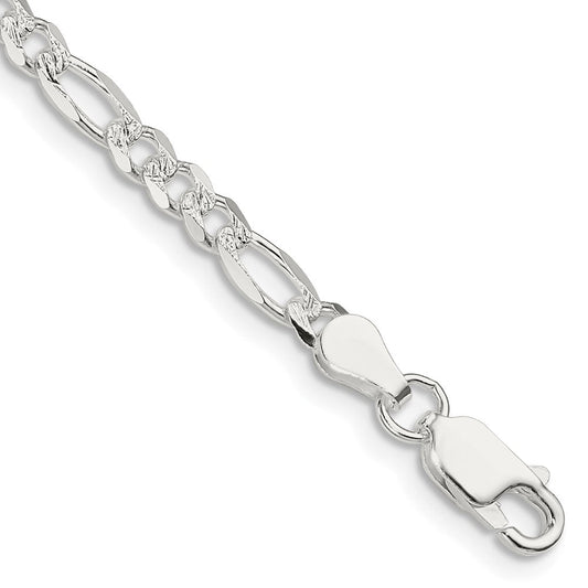 Sterling Silver 4mm Pav������������������ Flat Figaro Chain QFF100-8