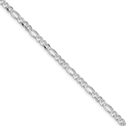 Sterling Silver Rhodium-plated 4mm Pav������������������������������������������������������ Flat Figaro ChainQFF100R