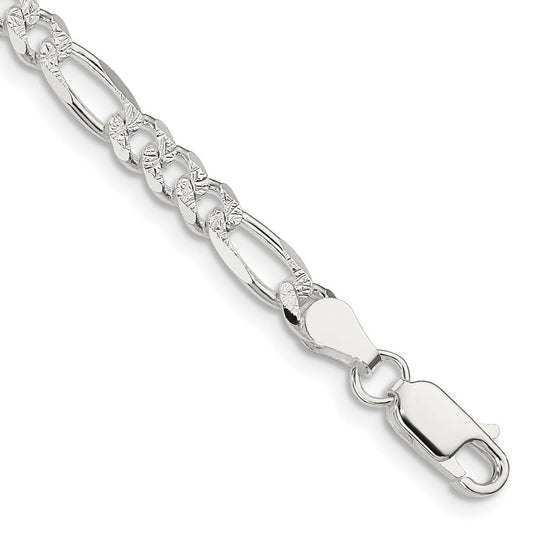 Sterling Silver 4.3mm Pav������������������ Flat Figaro Chain QFF120-8