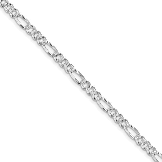 Sterling Silver Rhodium-plated 4.3mm Pav������������������������������������������������������ Flat Figaro ChainQFF120R