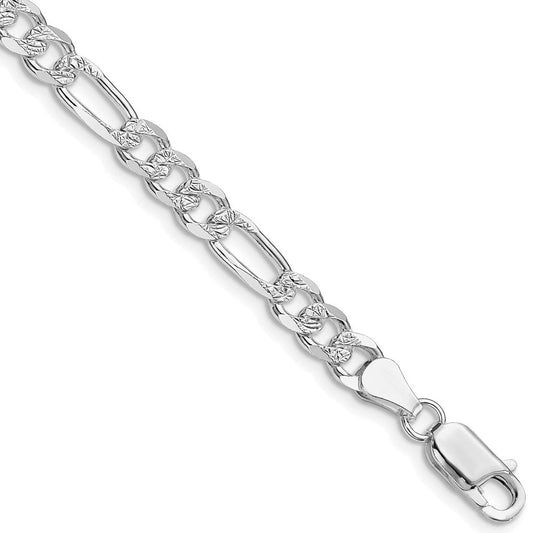 Sterling Silver Rhodium-plated 5.5mm Pav������������������ Flat Figaro Chain QFF150R-8