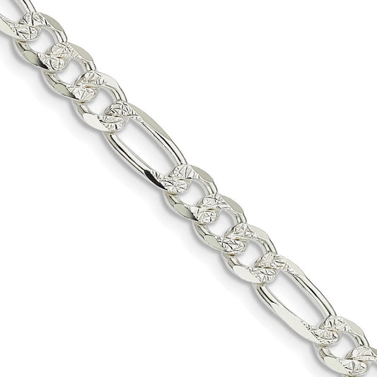 Sterling Silver 5.5mm Pav������������������������������������������������������ Flat Figaro ChainQFF150