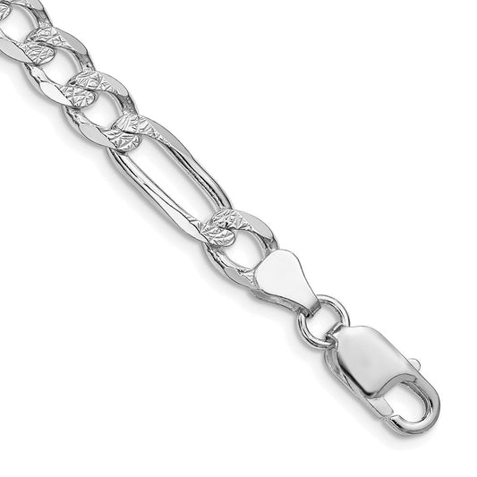 Sterling Silver Rhodium-plated 6.75mm Pav������������������ Flat Figaro Chain QFF180R-8