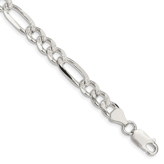 Sterling Silver 7.25mm Pav������������������������������������������������������ Flat Figaro Chain QFF200-8