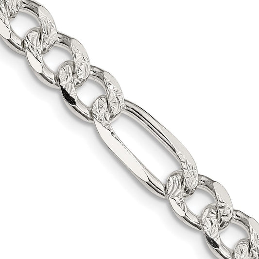 Sterling Silver 7.25mm Pav������������������������������������������������������ Flat Figaro ChainQFF200