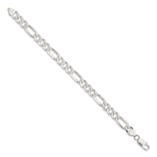 Sterling Silver 8mm Pave Flat Figaro Chain QFF220-8