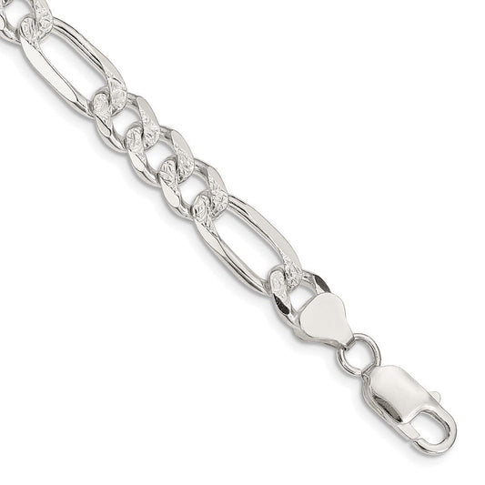 Sterling Silver 8mm Pav������������������ Flat Figaro Chain QFF220-8