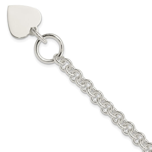 Sterling Silver Engraveable Heart Disc on Fancy Link Toggle 7.75in Bracelet QG1149-7.75