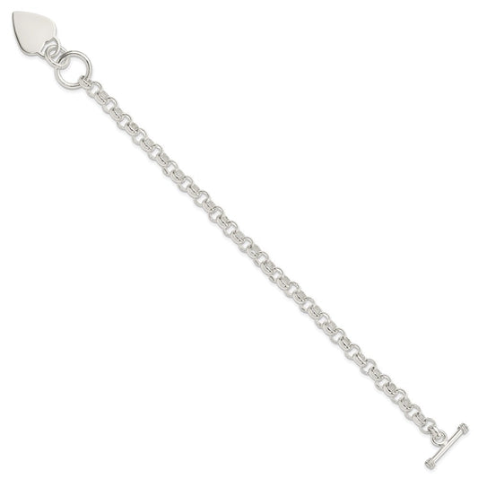Sterling Silver Engraveable Heart Disc on Fancy Link Toggle Bracelet QG1150-7.75