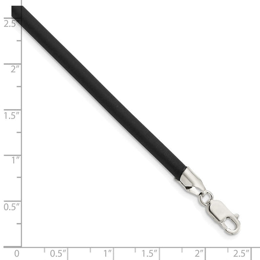 Sterling Silver 18inch 4mm Black Rubber Cord NecklaceQG1258