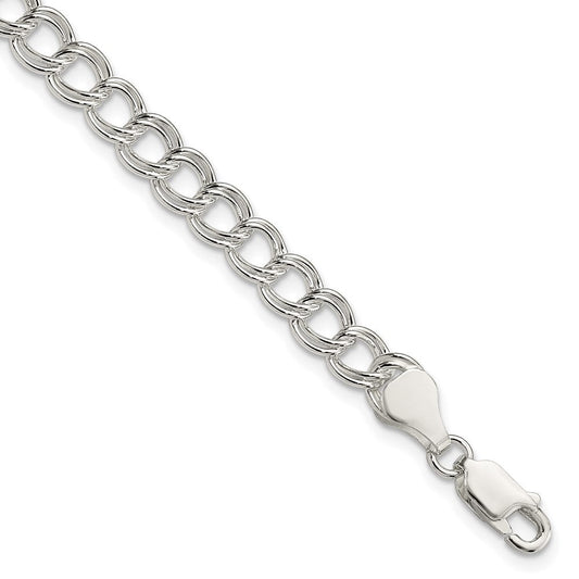 Sterling Silver 6mm Solid Double Link Charm Bracelet QG128-7