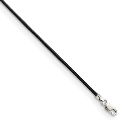 Sterling Silver 16inch 1.5mm Black Leather Cord NecklaceQG1297