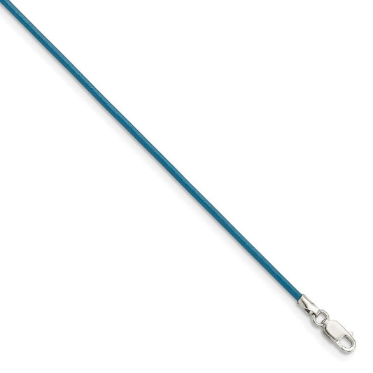 Sterling Silver 16inch 1.5mm Cornflower Leather Cord NecklaceQG1302