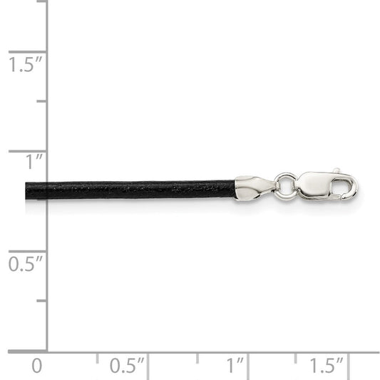 Sterling Silver 18inch 2mm Black Leather Cord NecklaceQG1306