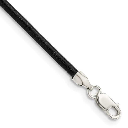 Sterling Silver 16inch 2mm Black Leather Cord NecklaceQG1306