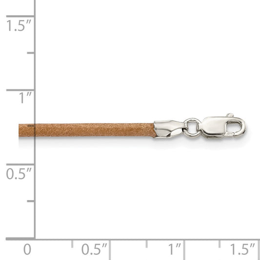 Sterling Silver 20inch 2mm Natural Leather Cord NecklaceQG1308