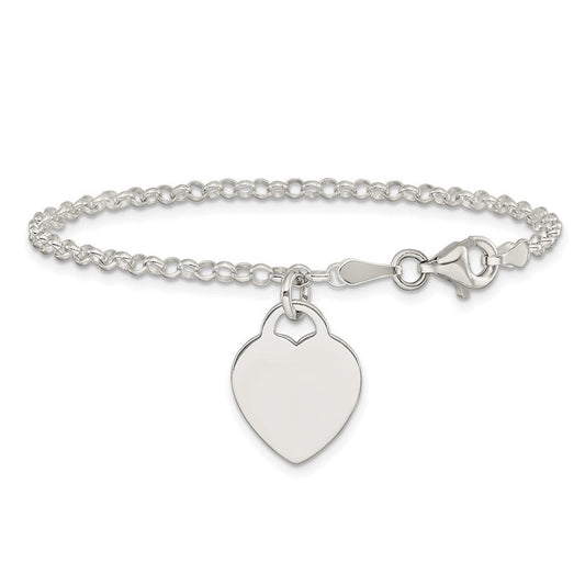 Sterling Silver Engraveable Heart 7in Bracelet QG1446-6