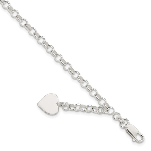Sterling Silver Engraveable Heart Charm Rolo Bracelet QG1470-7.5
