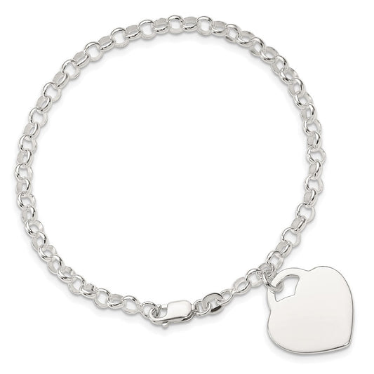 Sterling Silver Polished Engraveable Heart Bracelet QG1472-7.25