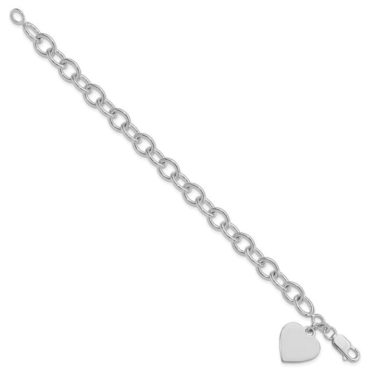 Sterling Silver Rhodium-plated Heart Fancy Link Bracelet QG1474R-7.25