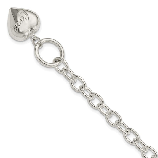 Sterling Silver LOVE Puffed Heart Charm Bracelet QG1480-7.5