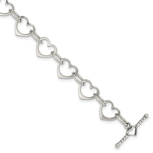 Sterling Silver Heart and Circle Link Bracelet QG1503-7.5