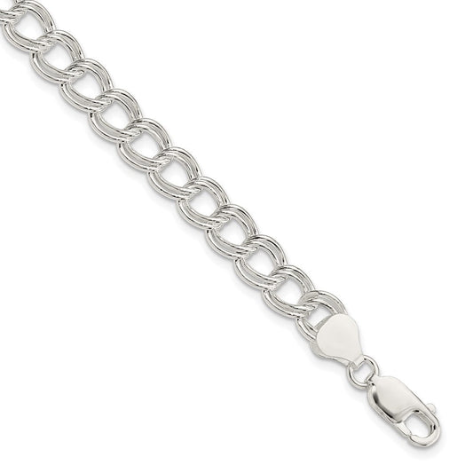 Sterling Silver 7.5mm Semi-Solid Double Link Charm Bracelet QG2210-7.5