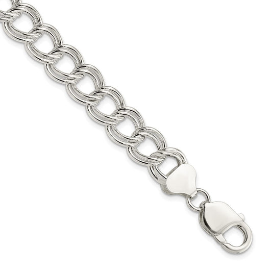Sterling Silver 10.5mm Semi-Solid Double Link Charm Bracelet QG2211-7.5