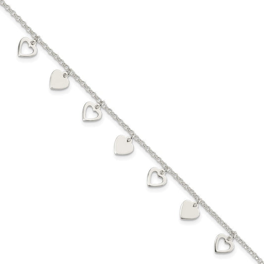 Sterling Silver w/ Hearts Bracelet QG2352-7.5