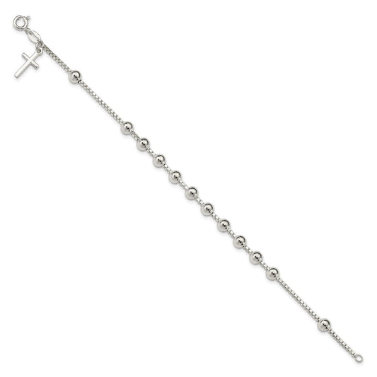 Sterling Silver Cross on Bead Bracelet QG2373-7.25