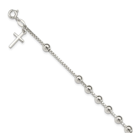 Sterling Silver Cross on Bead Bracelet QG2373-7.25