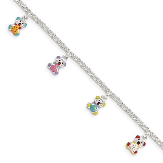 Sterling Silver Multi-color Enameled Bears w/ 1in ext Children's Bracelet QG2573-6