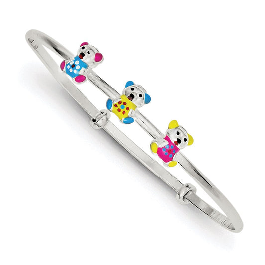 Sterling Silver Multi-color Enamel Teddy Bear Adjustable Children's Bangle QG2821