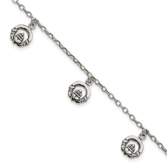 Sterling Silver Antiqued Claddagh Bracelet QG3005-7