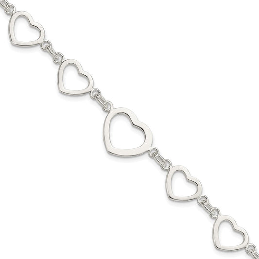 Sterling Silver Polished Heart Fancy Link Bracelet QG3100-7.5