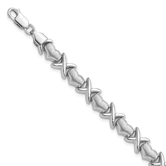 Sterling Silver Rhodium Polished and Brushed X's and Hearts Bracelet QG3249-7.25