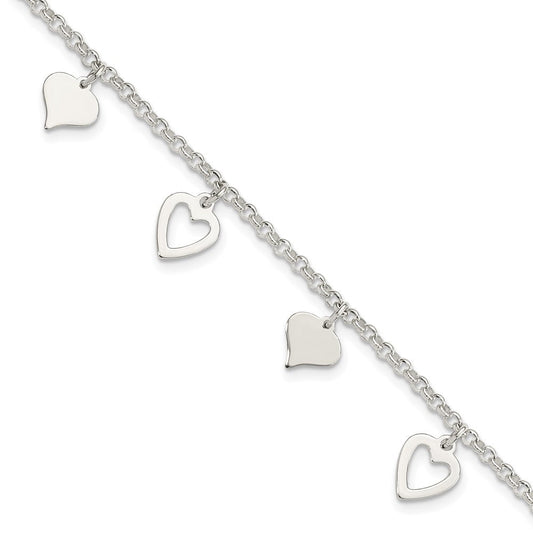 Sterling Silver Polished Heart Bracelet QG3262-7.5