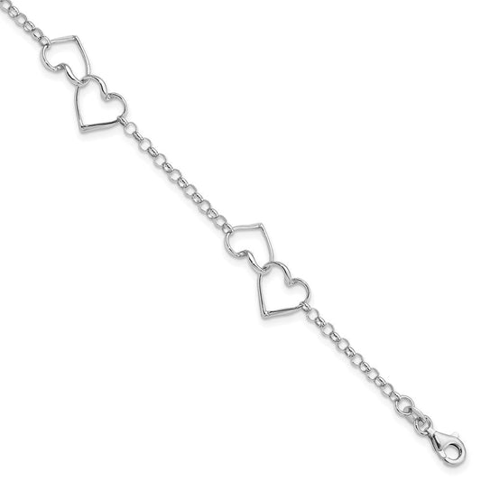Sterling Silver Rhodium Plated Heart Bracelet QG3271-7.25