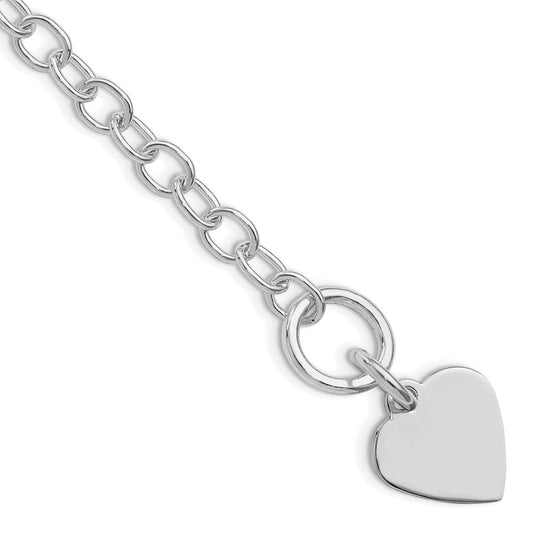 Sterling Silver RH-plated Polished Heart Charm Bracelet QG3283R-7.5