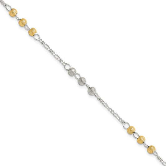 Sterling Silver Gold-tone Textured Beaded Bracelet QG3297-7