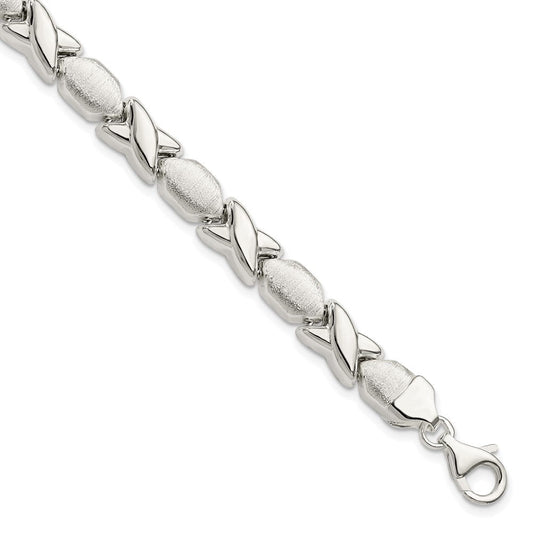 Sterling Silver Polished and Satin X and O Bracelet QG3307-7