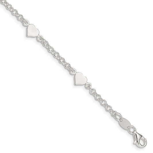 Sterling Silver Polished Hearts with .25in ext. Children's Bracelet QG3536-5.5